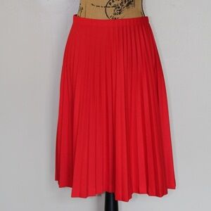 Vintage 60s 70s Red Polyester Accordion A-Line High Waisted Midi Skirt Women’s S